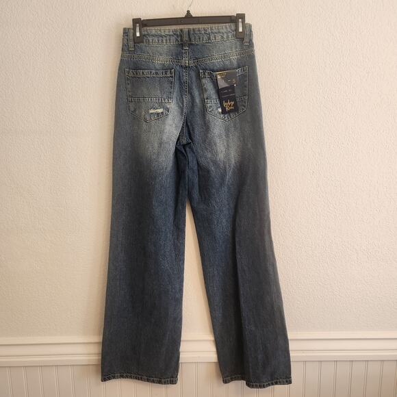 Indigo Rain Women's size 5 Skater High Rise Wide Leg Distressed‎ Jeans NWT - Picture 5 of 5